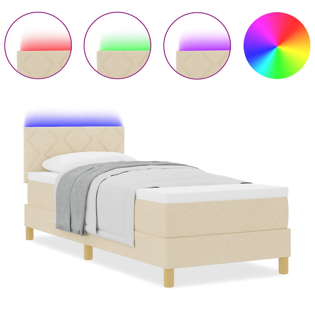 Letto Box Spring con Materasso & LED Panna 80x200 cm Tessuto