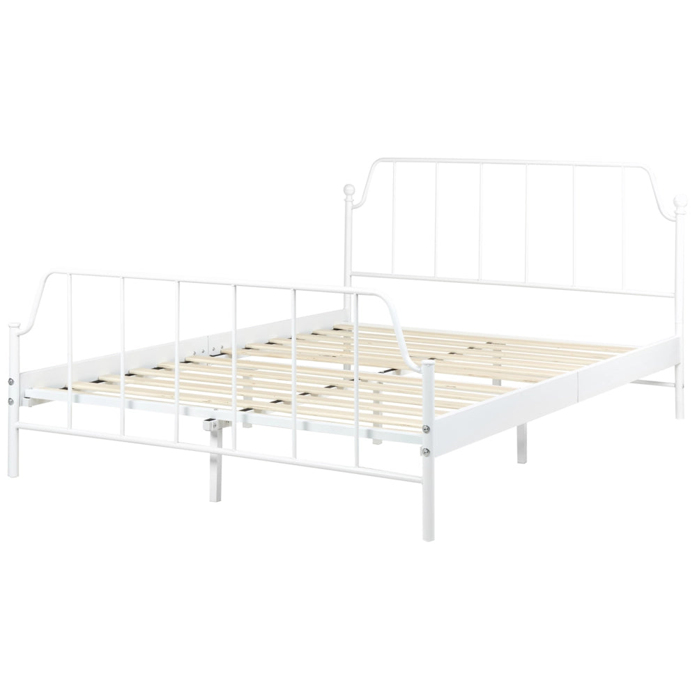 Letto matrimoniale con rete a doghe in legno di pioppo e struttura metallo bianco 140 x 200 cm Camera da letto minimalista industriale