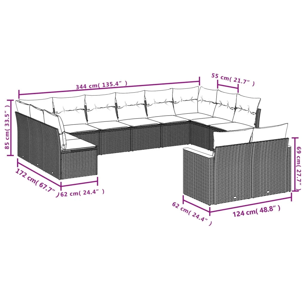 Set Divani da Giardino 12 pz con Cuscini Nero in Polyrattancod mxl 88455