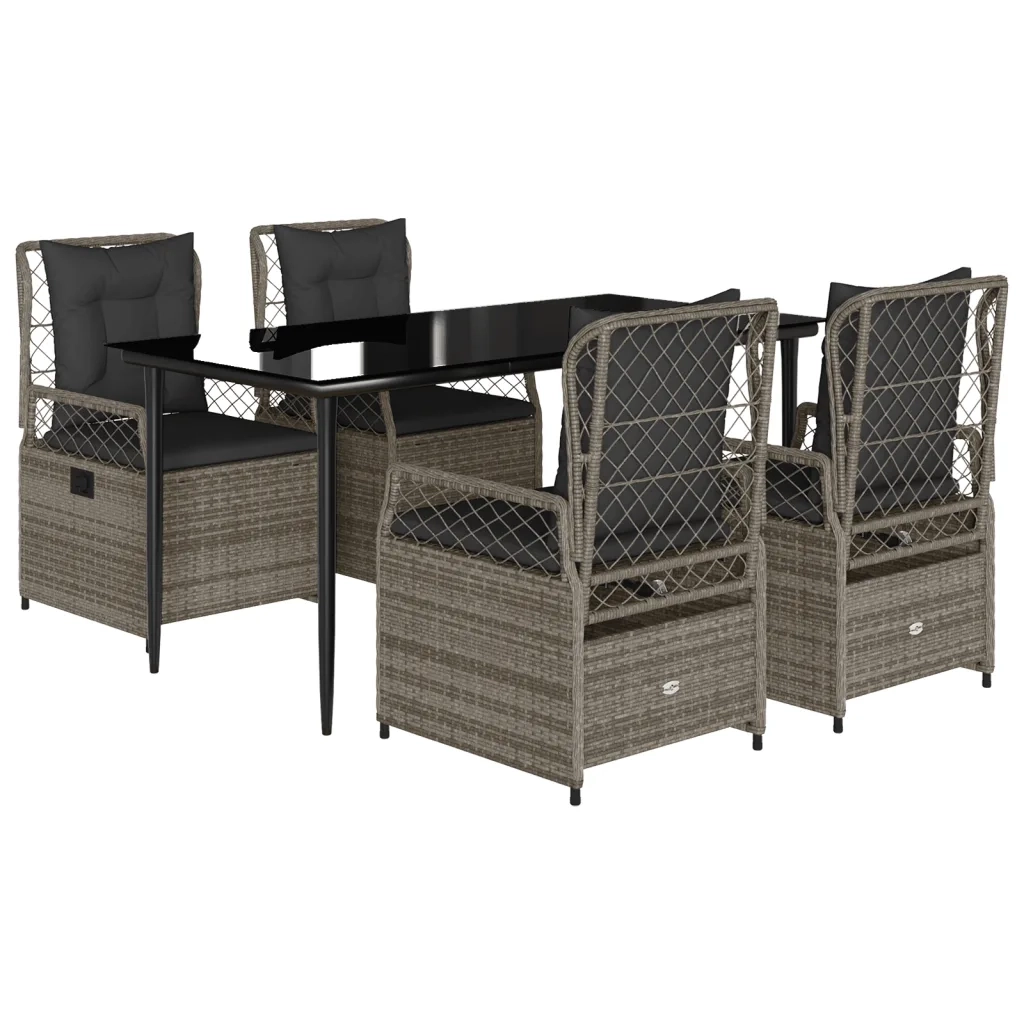 Set da Pranzo da Giardino 5 pz con Cuscini in Polyrattan Grigio