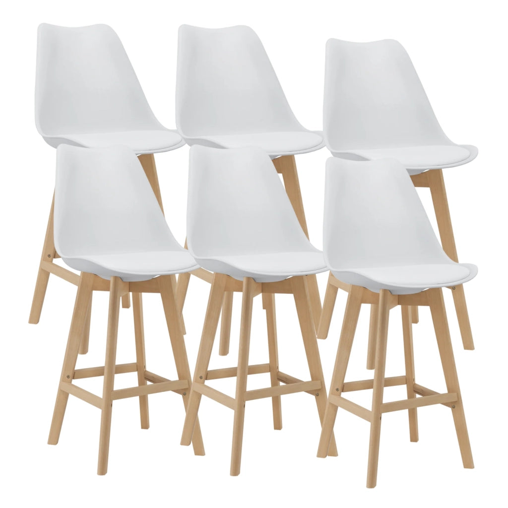 Set di 6 sgabelli da bar in plastica sintetica finitura faggio 105 x 48 x 58 cm bianco 03_0008724
