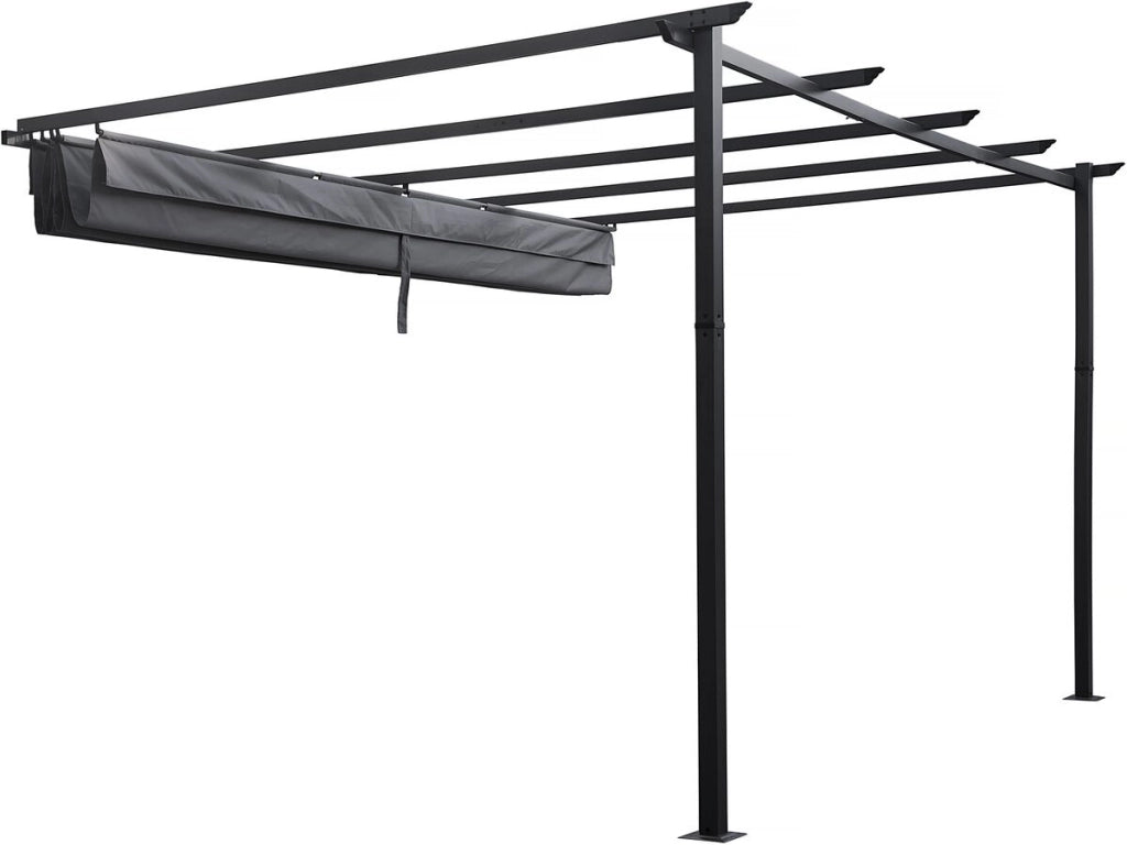 Pergola addossata in alluminio con tetto retrattile - 3 x 4 m - Grigio