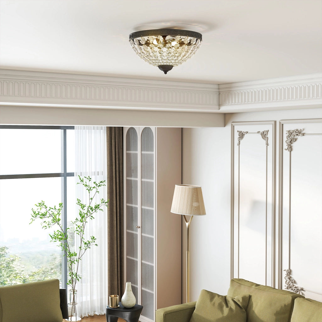 Lampadario in Cristallo Vintage ¨C Xylo ¨C 2 Attacchi E14, 168 Perline di Cristallo, Nero
