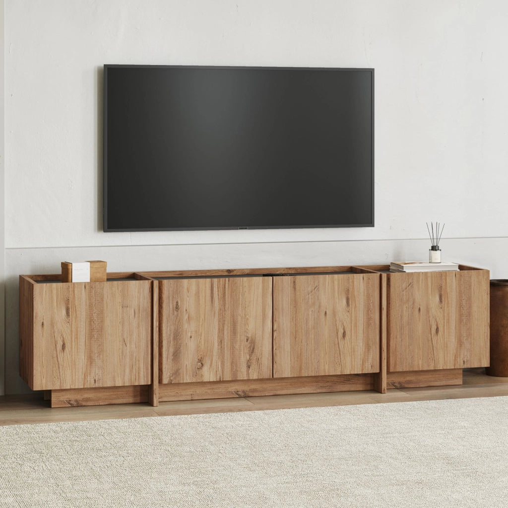 Porta TV in legno "Lowen" - 180 x 35 x 46 cm - Pino Atlantico / Antracite