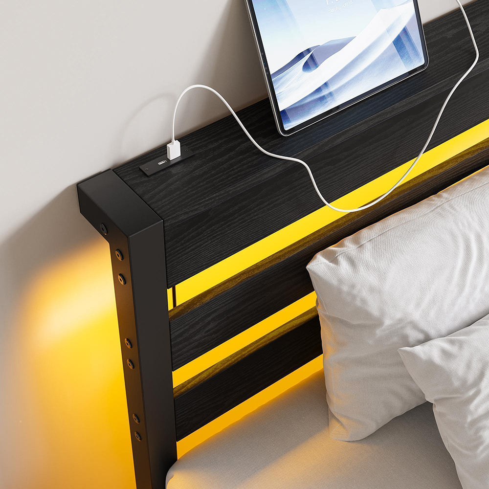 Letto 90x200cm LED - Xylo - USB spazio sotto letto metallo