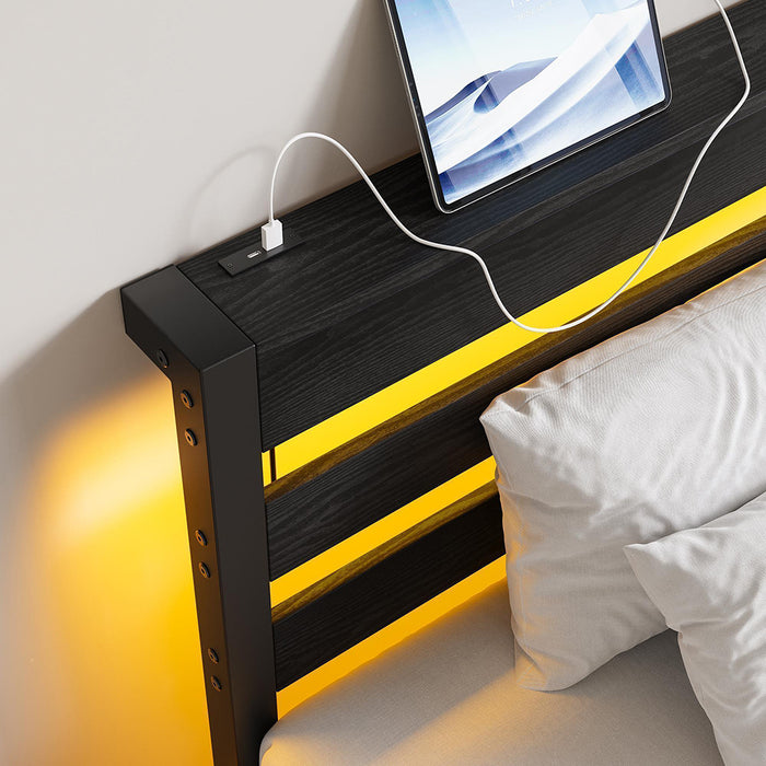 Letto 90x200cm LED - Xylo - USB spazio sotto letto metallo