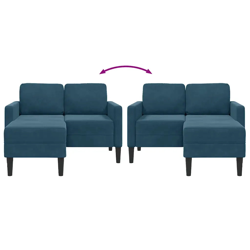 Divano 2 Posti con Chaise longue a L-Sofa 2 Posti con Chaise Blu 125 cm in Velluto