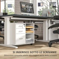 Cassettiera Portadocumenti da Ufficio con 3 Cassetti, Ruote, Serratura e Chiavi, 60x40x56 cm, Bianco
