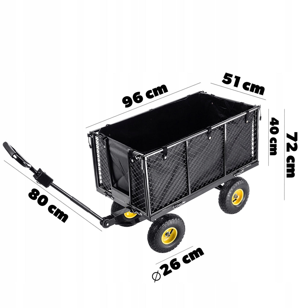 Carrello da giardino KADAX con carriola, rimorchio per trasporto, portata 450 kg, con telone, grande.