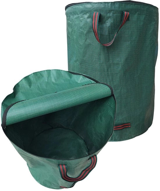 Sacchi per rifiuti di giardino 120 Litri - Sacchi per giardino impermeabili - Sacchi per giardino pieghevoli - Sacchi per foglie riutilizzabili - 2 pezzi - Con coperchio/chiusura a cerniera - 4 maniglie robuste