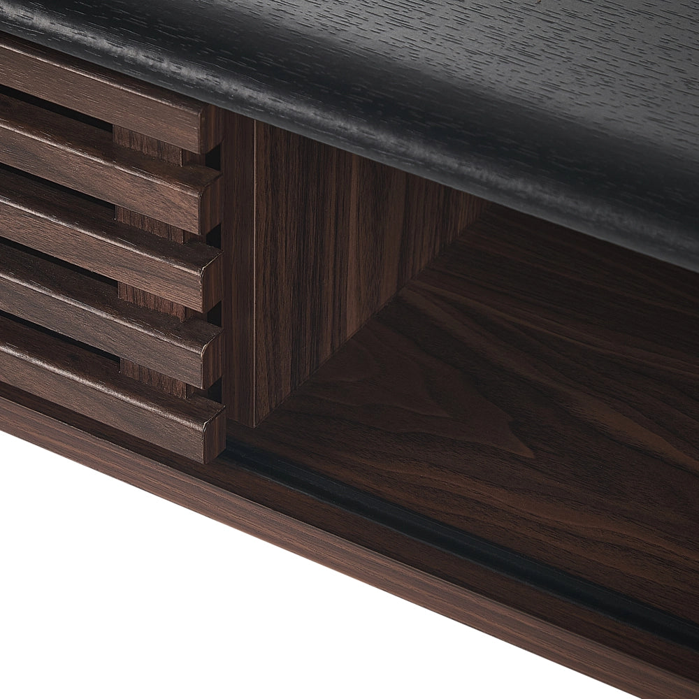 Tavolo consolle in legno scuro con porta scorrevole a lamelle stile rustico soggiorno ingresso camera da letto