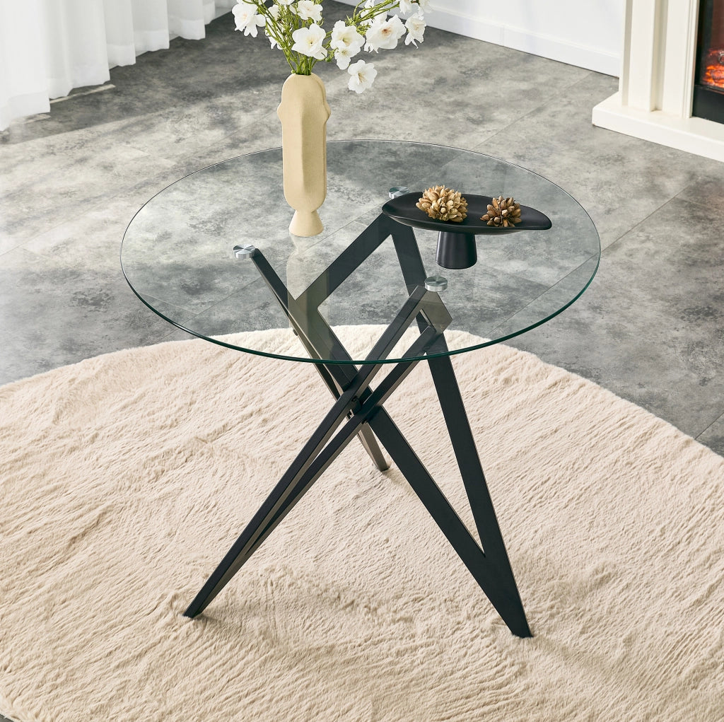 Tavolino da caffè rotondo in vetro e metallo nero Ø 85 cm