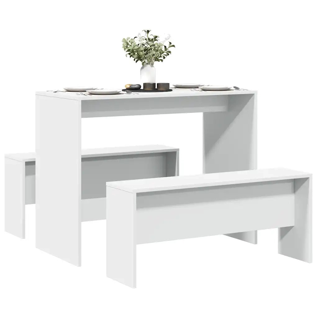 vidaXL Set Tavolo da Pranzo con Panche 3 pz Bianco in Truciolato