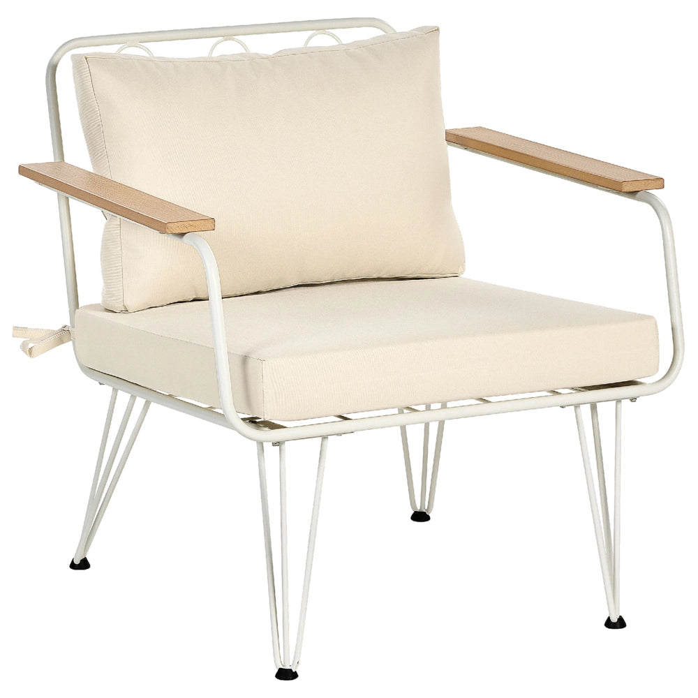 Divano da giardino a 4 posti in metallo bianco e beige Acciaio a 4 posti con cuscini Moderno Outdoor