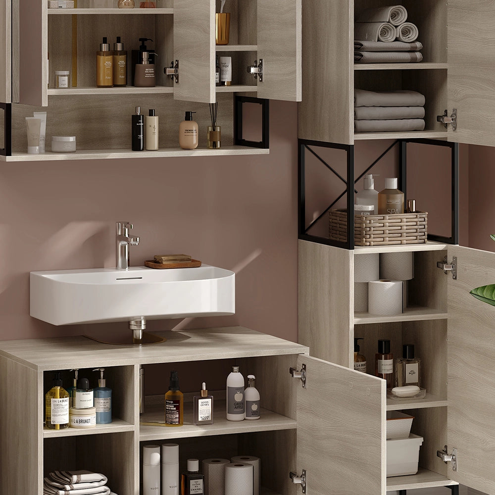 Vicco Set di mobili da bagno Quercia/nero 3 parti