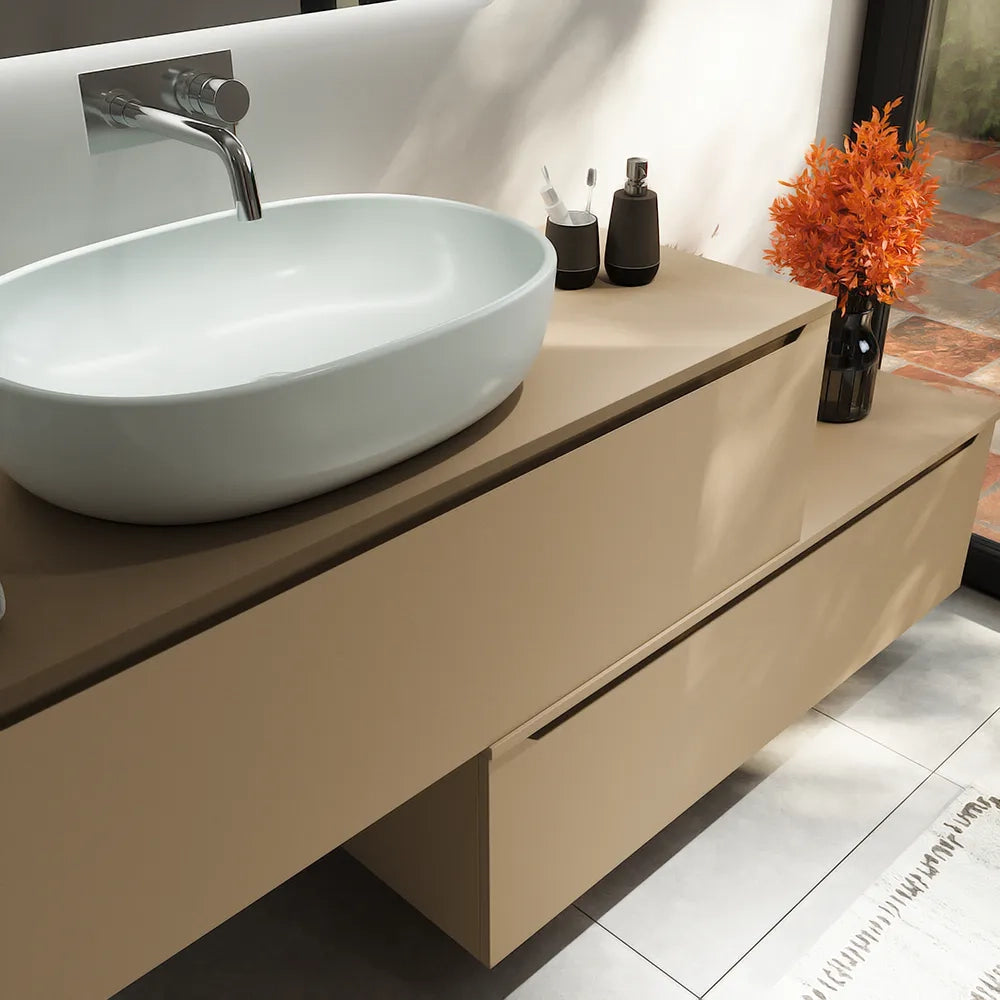 Mobile bagno sospeso modulare 120 cm sabbia opaco due cassetti con top | Bako