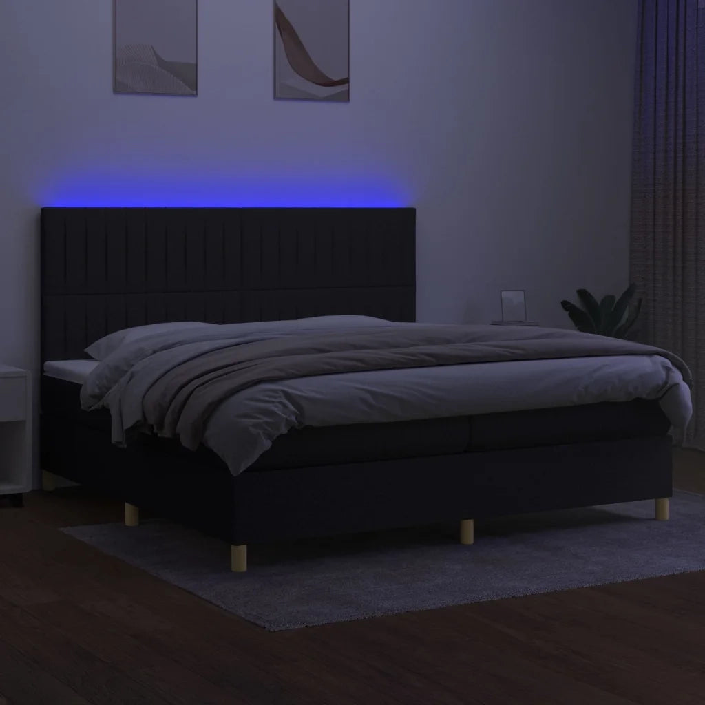 Letto a Molle Materasso e LED Nero 200x200cm in Tessuto 3135623