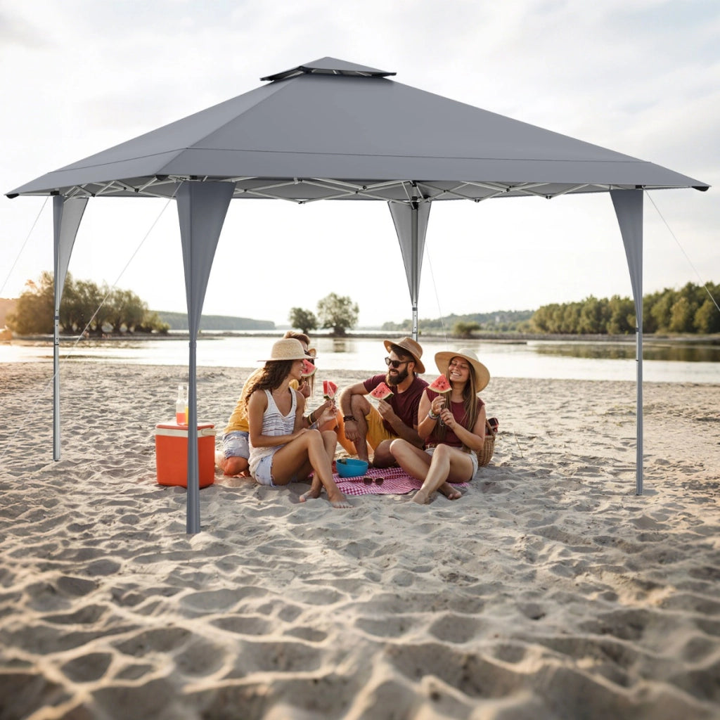 Tenda da gazebo con tetto ventilato e borsa per il trasporto, Riparo istantaneo regolabile 390 x 390 cm Grigio-Gazebo