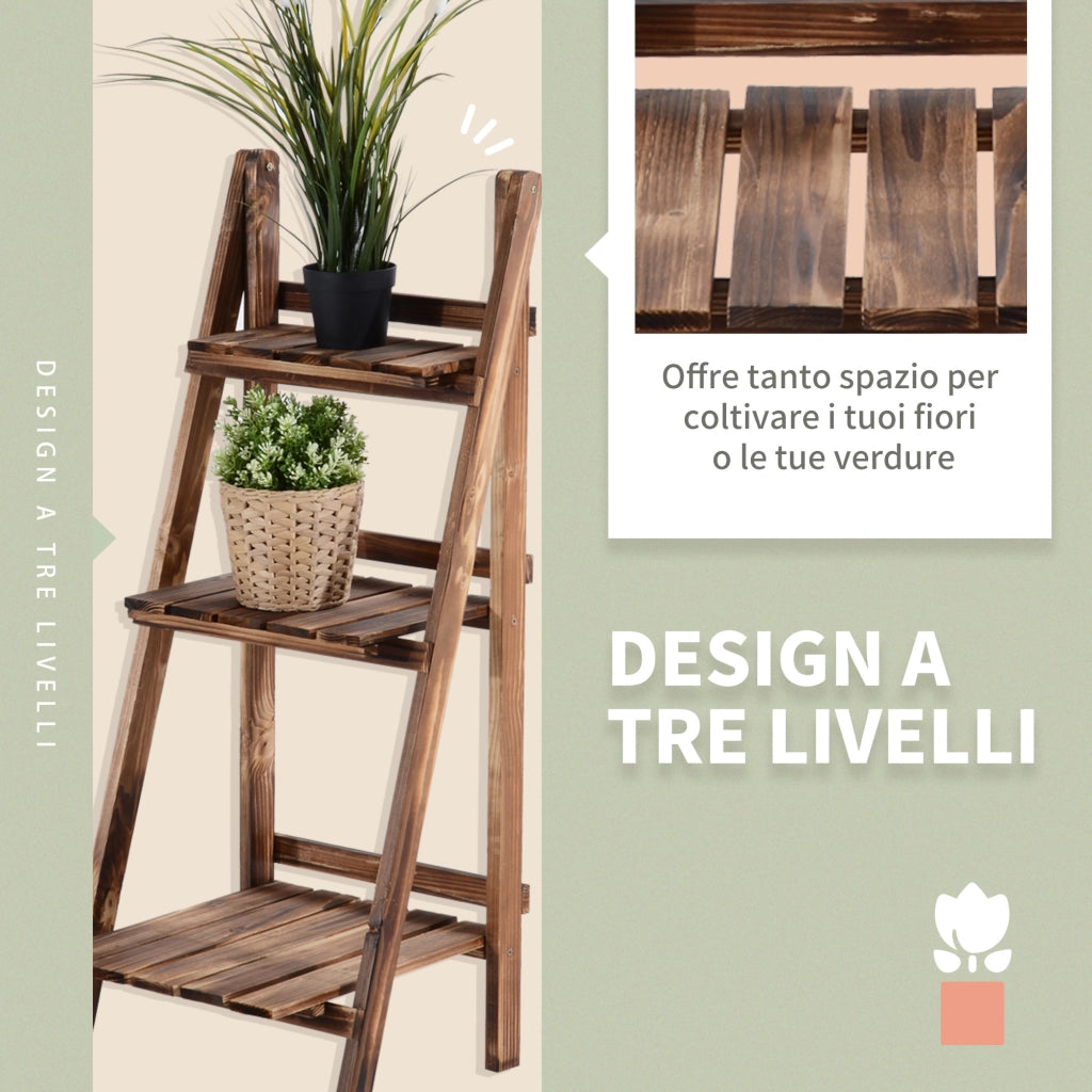 Portapiante Pieghevole a 3 Livelli in Legno di Abete per Esterno ¨C zephmum ¨C 80x37x93cm