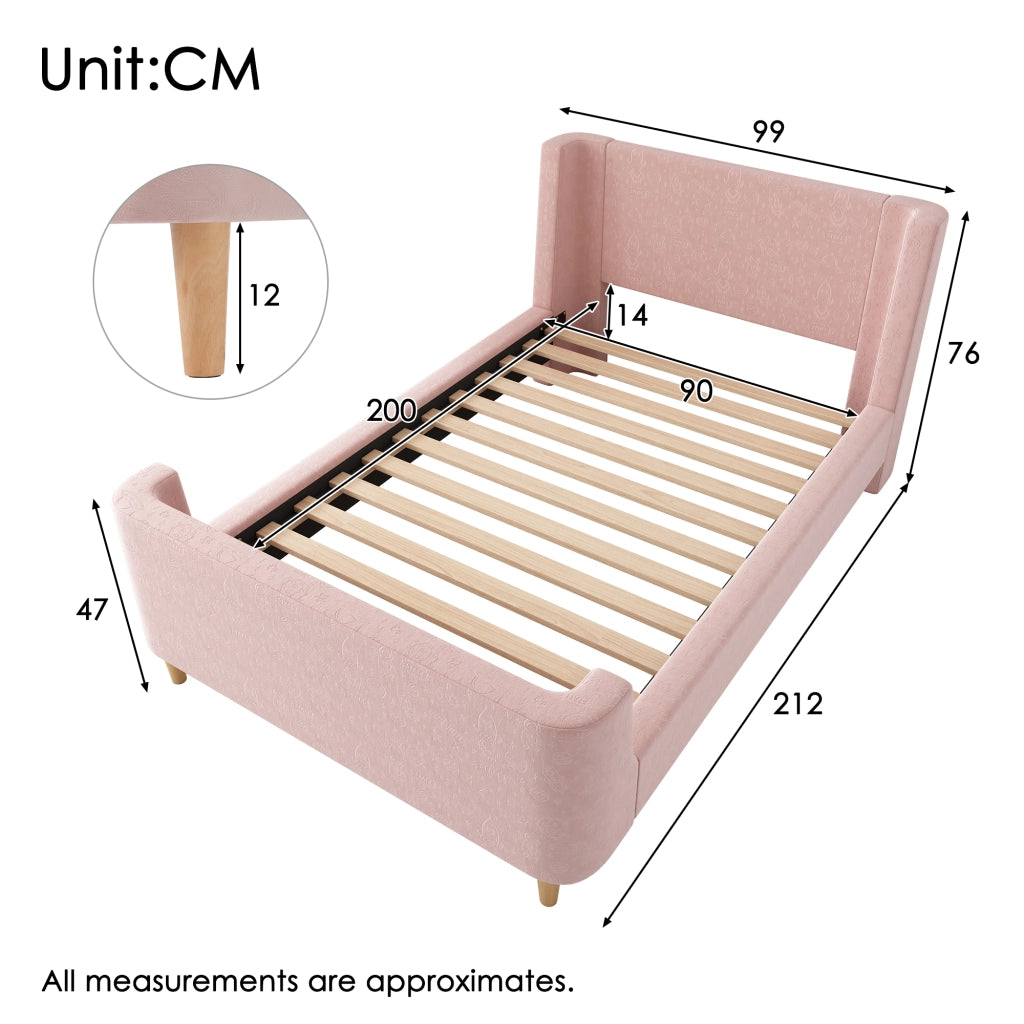 LETTO per bambini a slitta 90 x 200 cm rosa in velluto