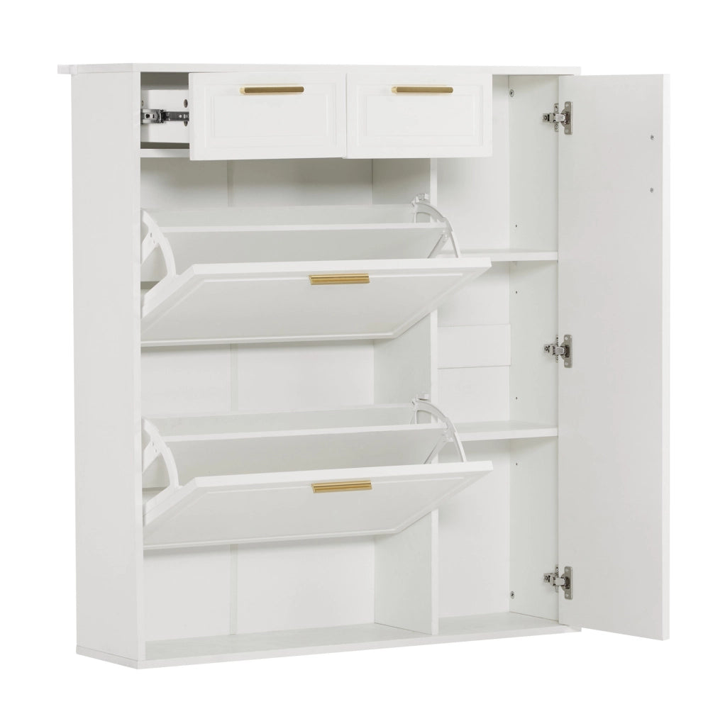 Mobile portascarpe 95x24x107,5 cm con 2 cassetti e ripiani regolabili bianco