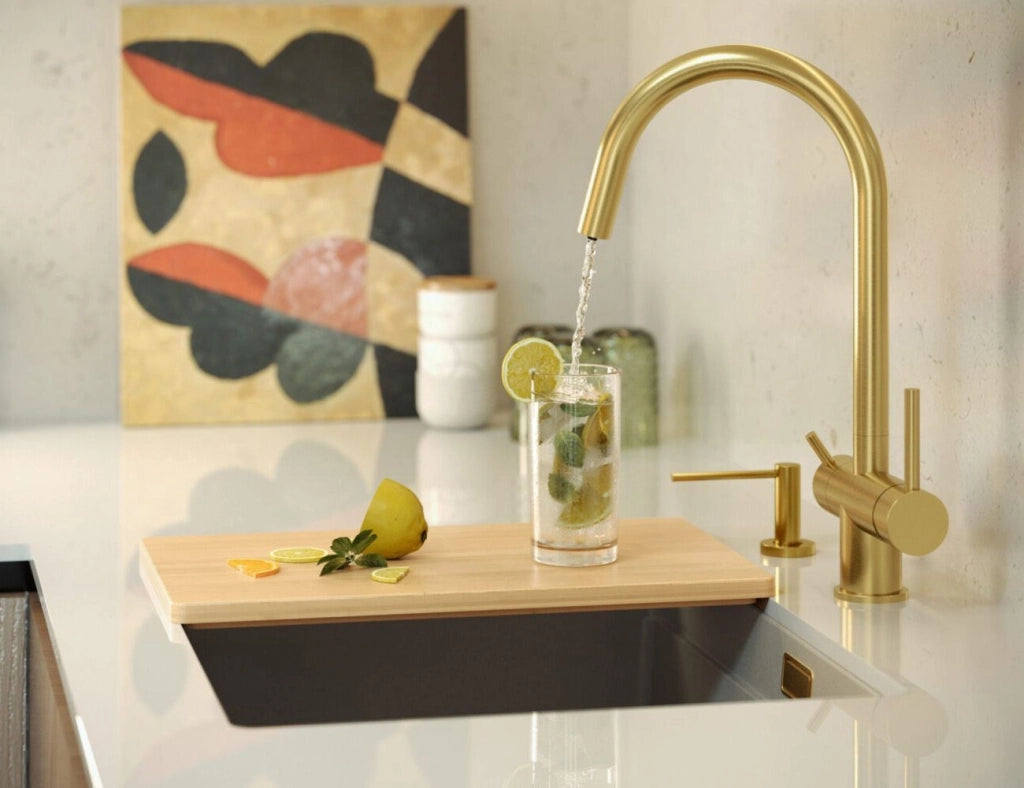 Lavello In Granito Logan 100 Beige Tappo rame spazzolato