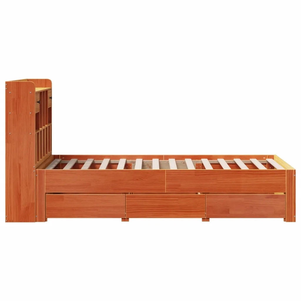 Letto Libreria senza Materasso Marrone Cera 100x200 cm in Pino