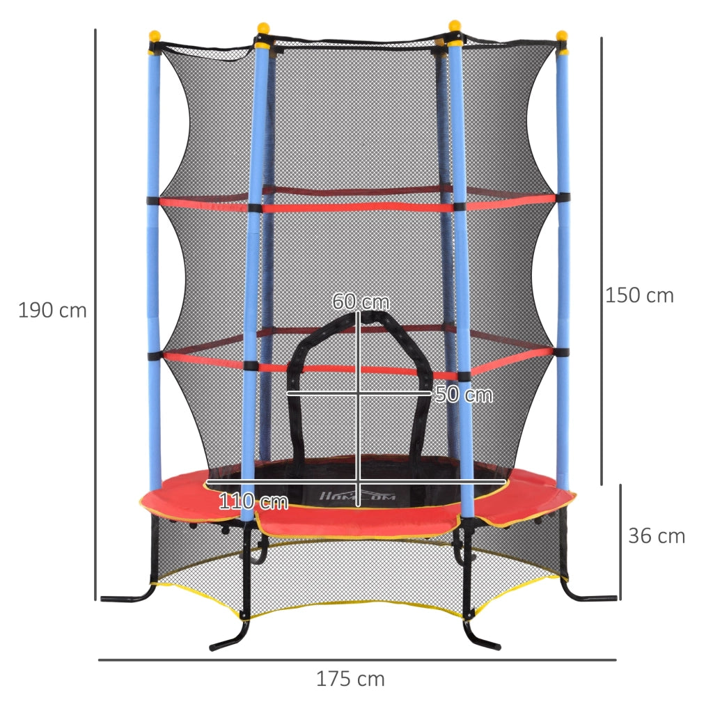 Trampolino Elastico per Bambini da 3 Anni Ø175 cm con Rete di Protezione Multicolore