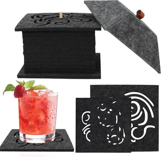 Sostegni in Velluto Quadrati - Resistente al Calore - Set da 16 - Grigio Scuro - Velluto
