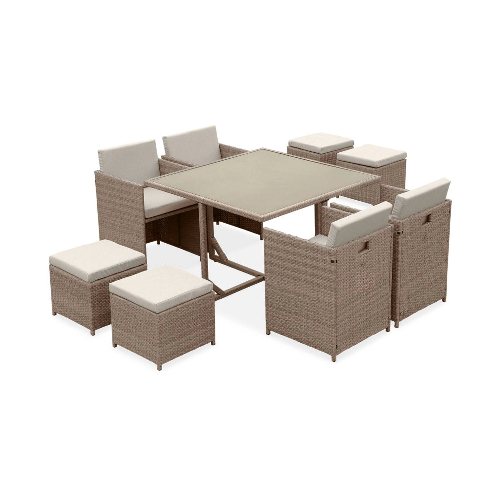 Set tavolo da giardino in resina intrecciata con 4-8 posti, beige