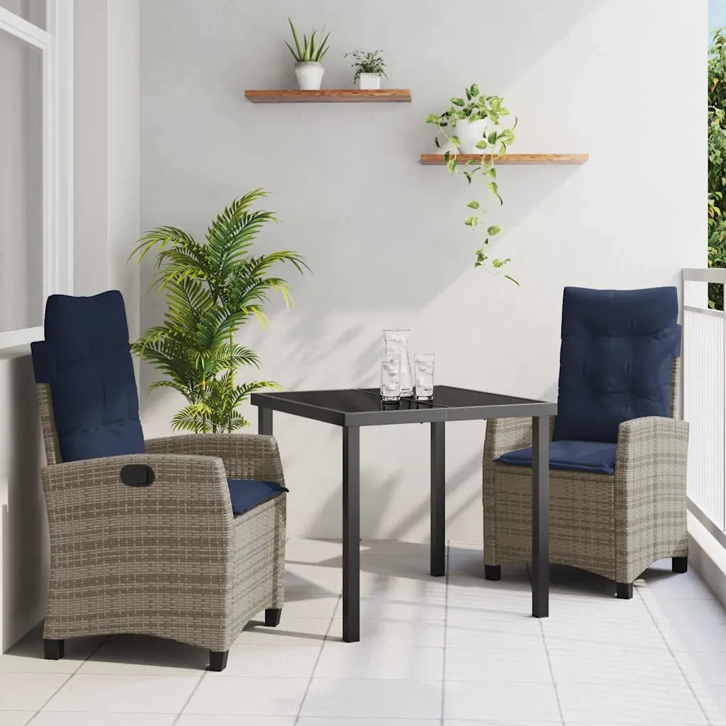 Set da Pranzo per Giardino con cuscino 3 pcs Grigio polyrattan 3380463