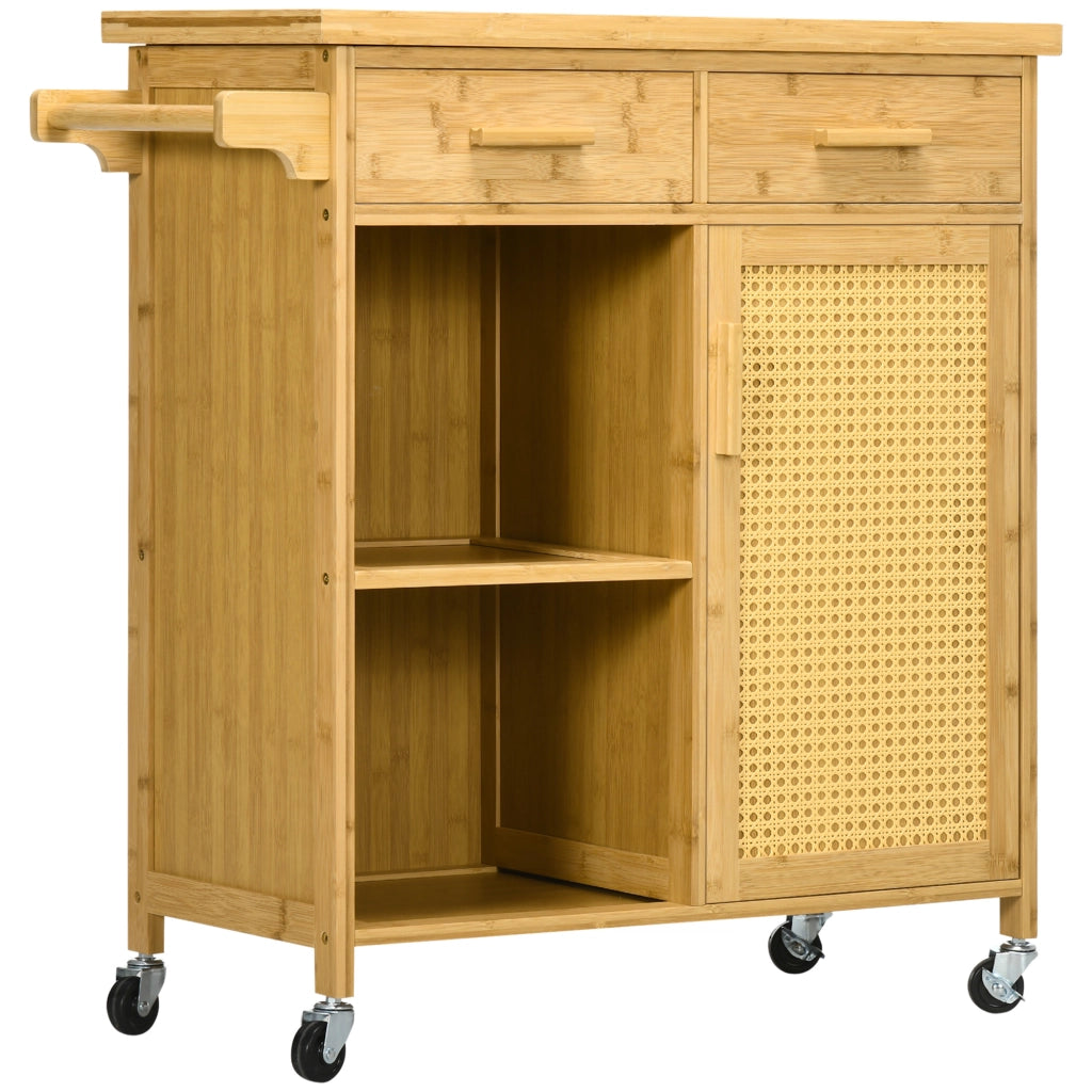 Carrello da Cucina in Bamb¨´ ¨C zephmum ¨C 2 Cassetti, 1 Anta, 2 Ripiani, Naturale