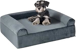 Letto Ortopedico per Cani, Cuccia per Animali in Schiuma di Memoria con Poggiatesta, Copertura Rimovibile e Fondo Antiscivolo per Cani Anziani, 102 x 82 x 30,5 cm