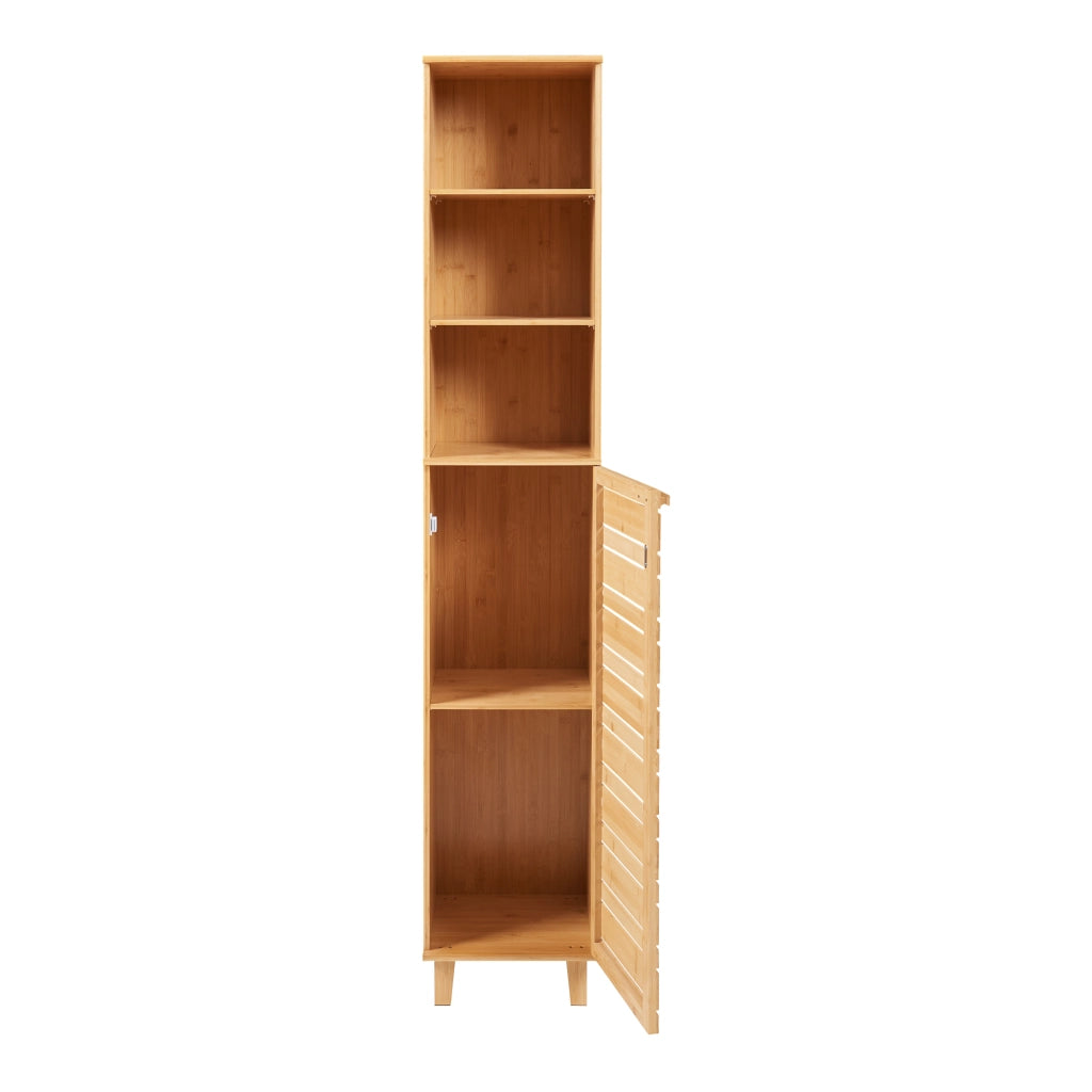 Mobile a Colonna Epind da Bagno 180 x 33 x 30 cm con Scomparti Aperti e Chiusi - Bambù Naturale [en.casa]