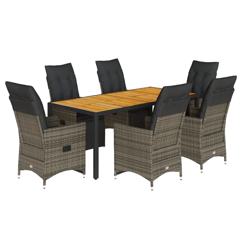 vidaXL Set Bistrò da Giardino 7 pz con Cuscini in Polyrattan Grigio