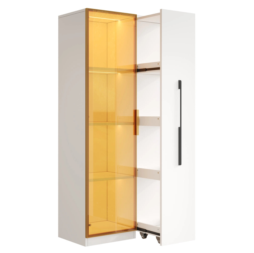 Vetrina bianca in MDF con ante in vetro e LED, 70×40×160 cm