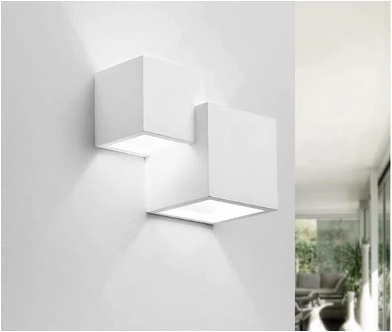 Applique in gesso dal design moderno forma doppio cubo attacco per lampadine G9