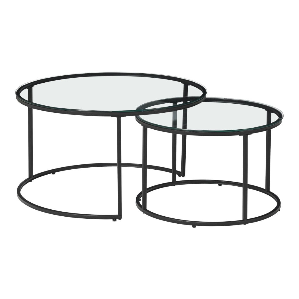 Set di 2 tavolini rotondi impilabili in vetro trasparente 03_0010602