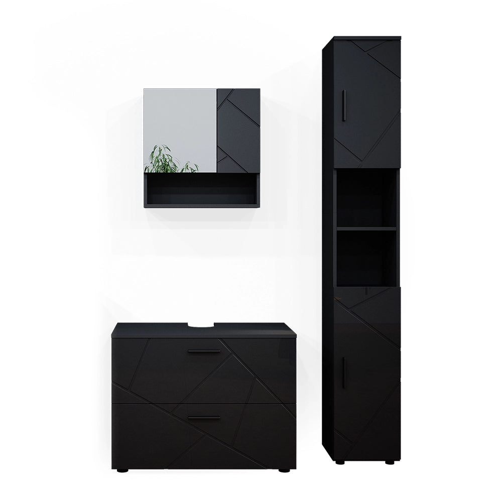 Vicco Set mobili bagno Antracite lucido 3 parti, con cassettiera e colonna