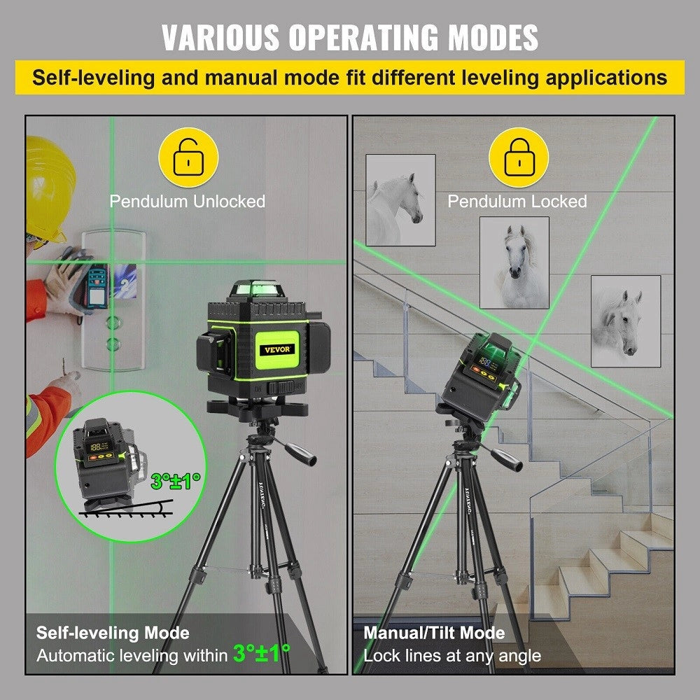 Trade Shop - Livella Laser A Verde 16 Linee Autolivellante 4x360° Con Base Di Treppiede -
