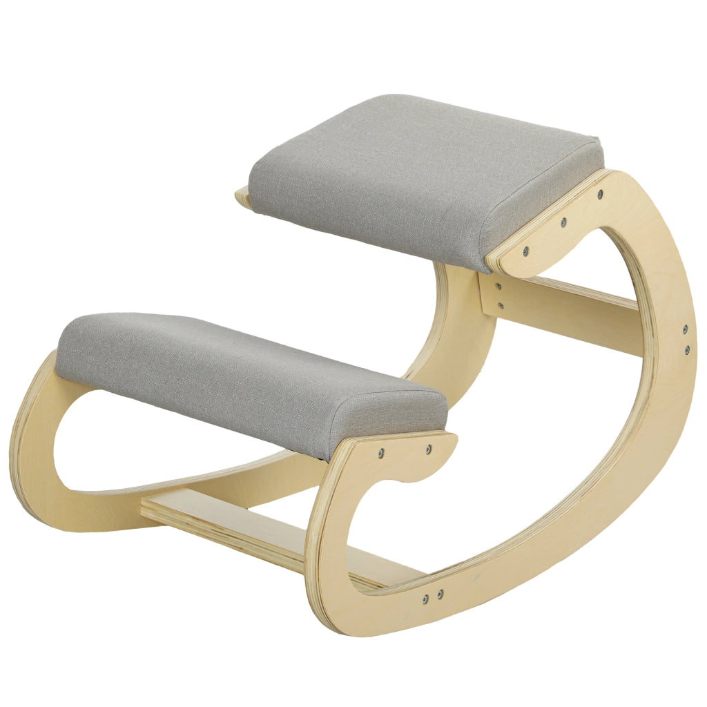 Sedia da pranzo ergonomica reclinabile con inginocchiatoio ¨C zephmum ¨C tessuto effetto lino, legno, 55x85x55 cm, grigio chiaro