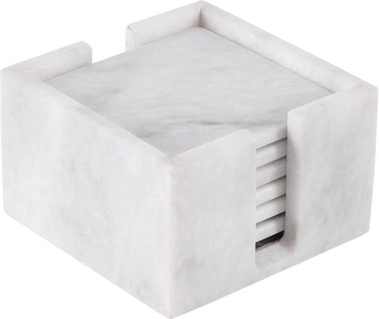 Onderzetti in marmo artigianale - decorazione moderna per ufficio - 4 pezzi - bianco - marmo - 3,5 pollici
