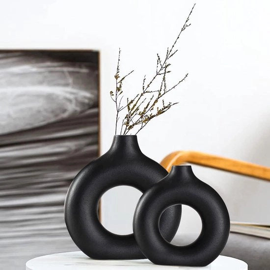 Set di vasi ceramici - Nero Set di 2 vasi ceramici per decorazione di casa Decorazione con fiori essiccati Vasi per decorazione di tavola con pampas, decorazione di camera come regalo, piccolo-medio