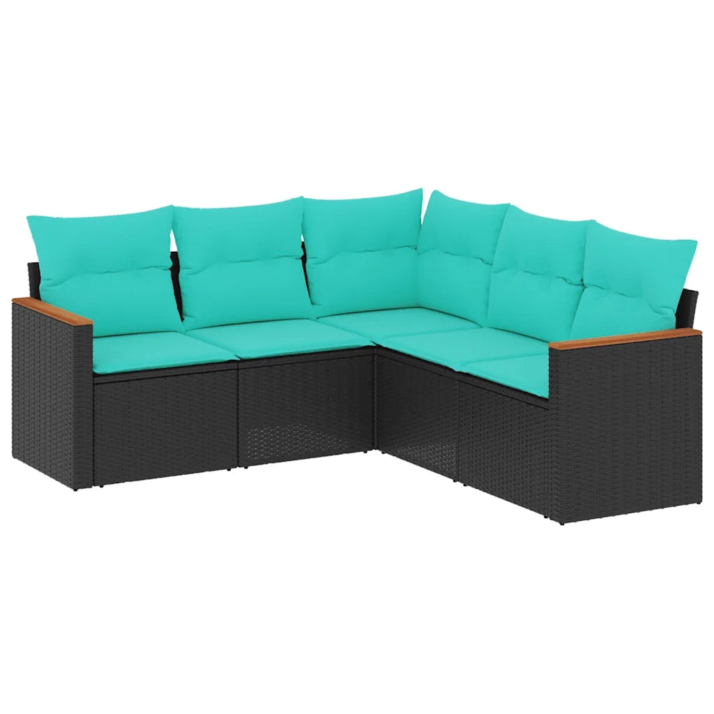 Set Divani da Giardino 5 pz con Cuscini Nero in Polyrattan 3225959
