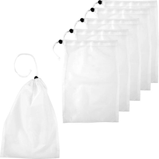 6 Pacchi 24 x 36 cm Sacchetto di Spazzolatura per Pulizia Veloce con Corda di Trattenuta Pull-N-Lock Filtro per Acquario con Reticolo Fino per Piscine, Laghi e Acquari Lavatrice