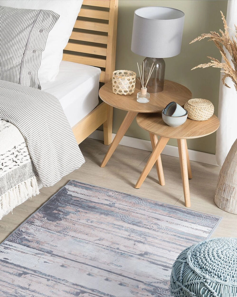 Tappeto grigio e beige in poliestere 80 x 150 cm a pelo corto moderno motivo astratto