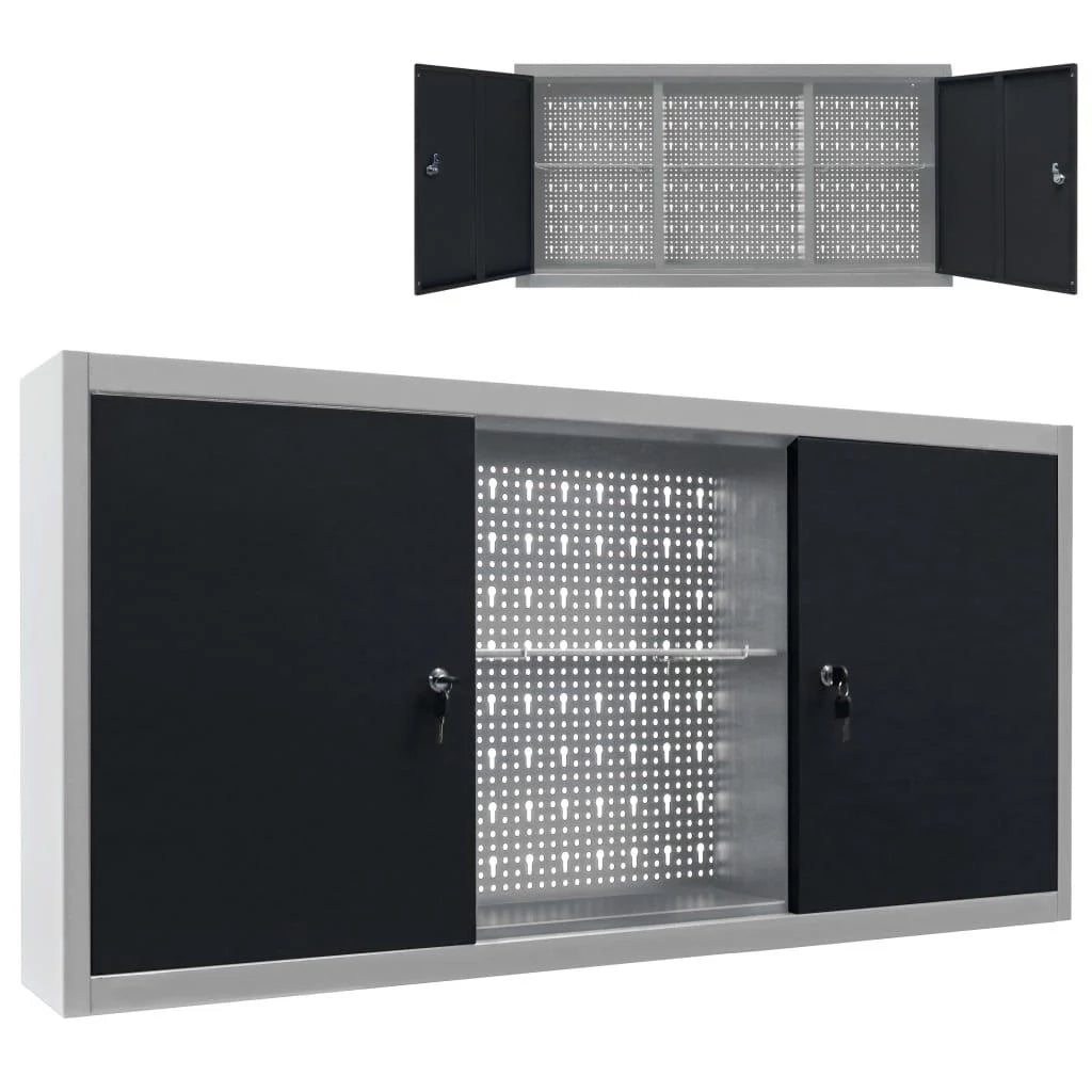 Armadio portautensili a parete armadio portaoggetti organizer per utensili contenitore per martelli e pinze metallo 120 cm grigio e nero 02_0003809