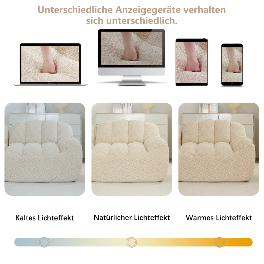 Divano modulare angolare 4 posti con pouf; forma a U; 366 x 165 x 79 cm; beige bianco