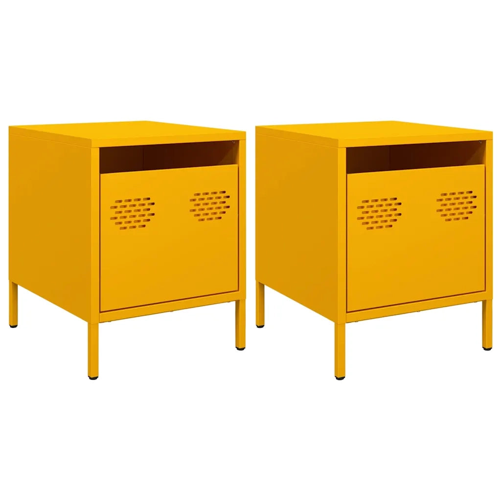 Comodini 2 pz-Set di 2 Tavolino da notte Giallo Senape 35x39x43,5 cm in Acciaio