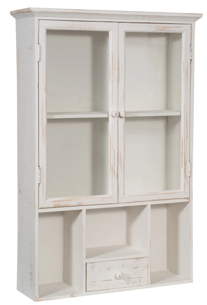 Biscottini VETRINETTA BACHECA IN LEGNO FINITURA BIANCA ANTICATA L60XPR18XH89 CM STILE SHABBY